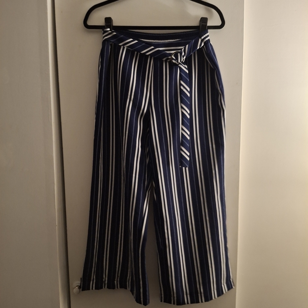 NY Collection Women's Navy and White Striped Palazzo Pants